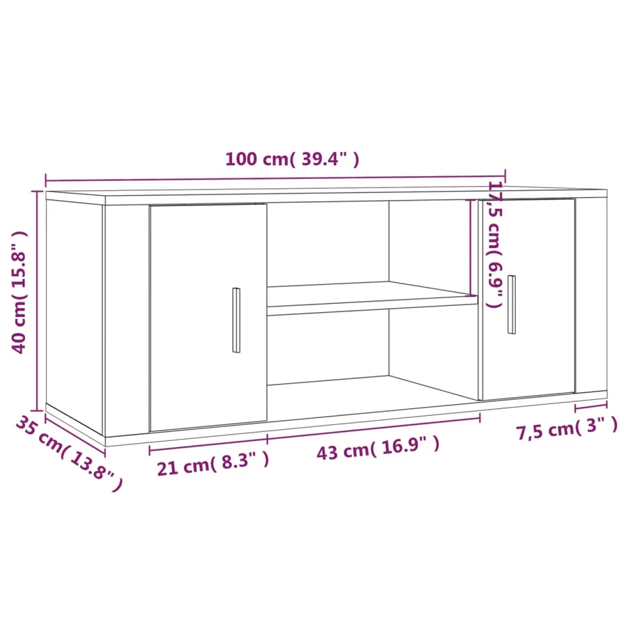 Meuble TV Blanc 100x35x40 cm Bois d'ingénierie - 9