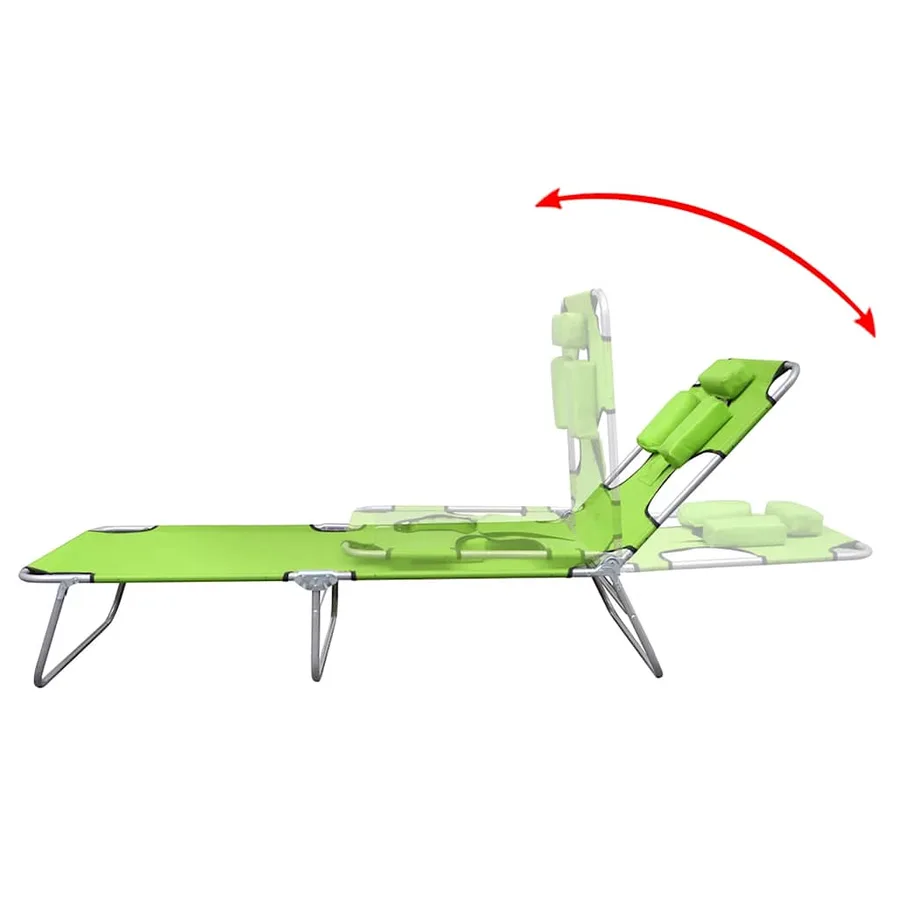 Chaise longue avec coussin de tête acier enduit de poudre vert - 3