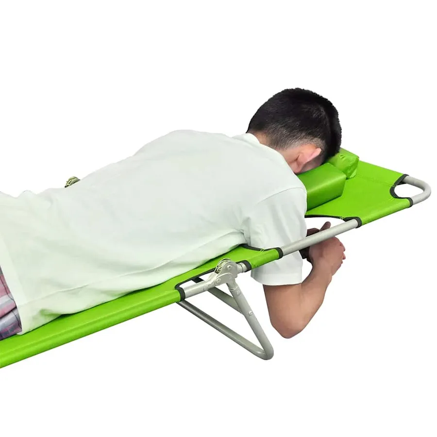 Chaise longue avec coussin de tête acier enduit de poudre vert - 4