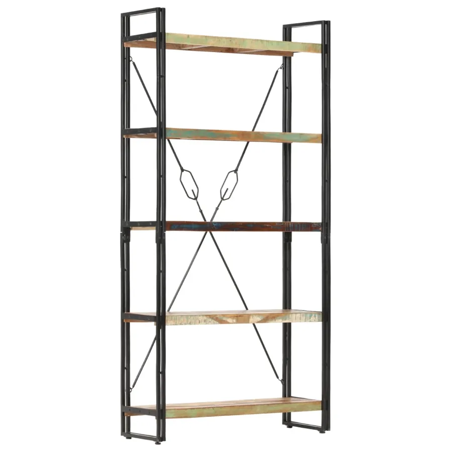 Bibliothèque 5 niveaux 90x30x180 cm Bois solide de récupération - 9