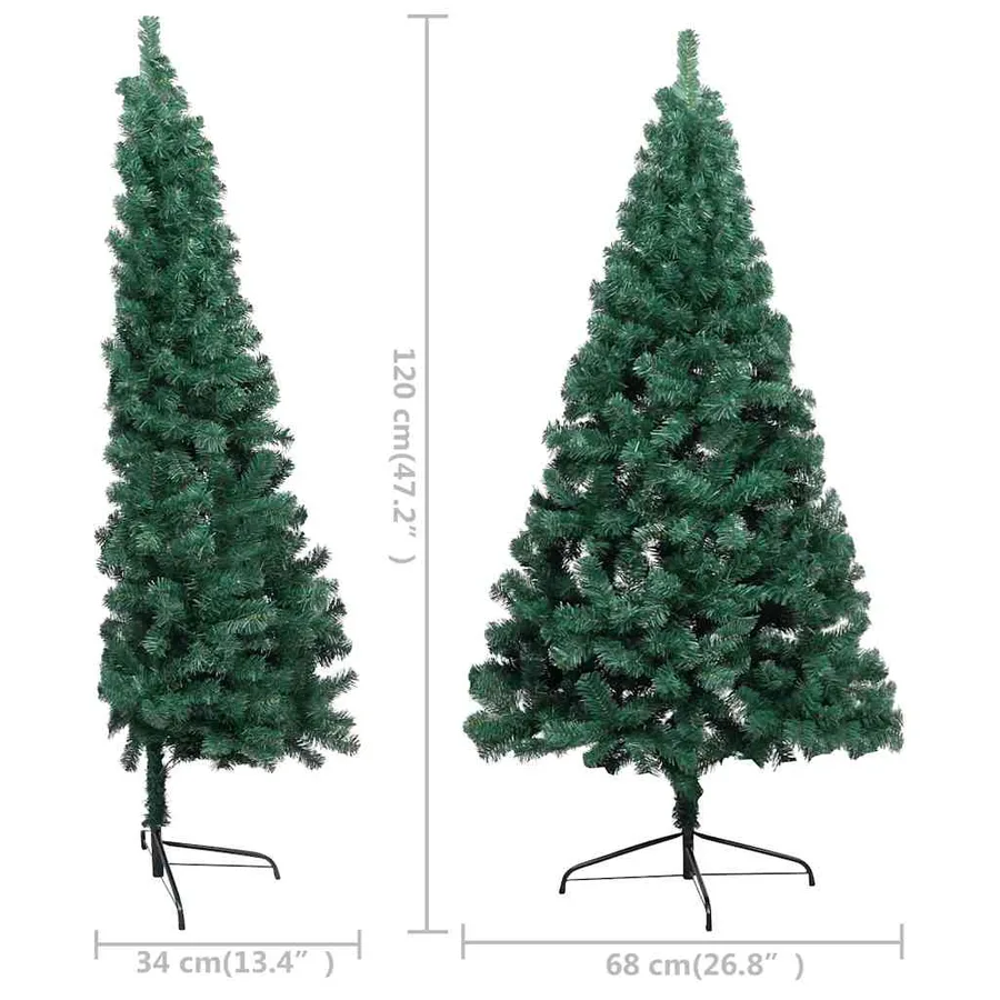 Demi-arbre de Noël artificiel pré-éclairé et boules vert 120 cm - 12