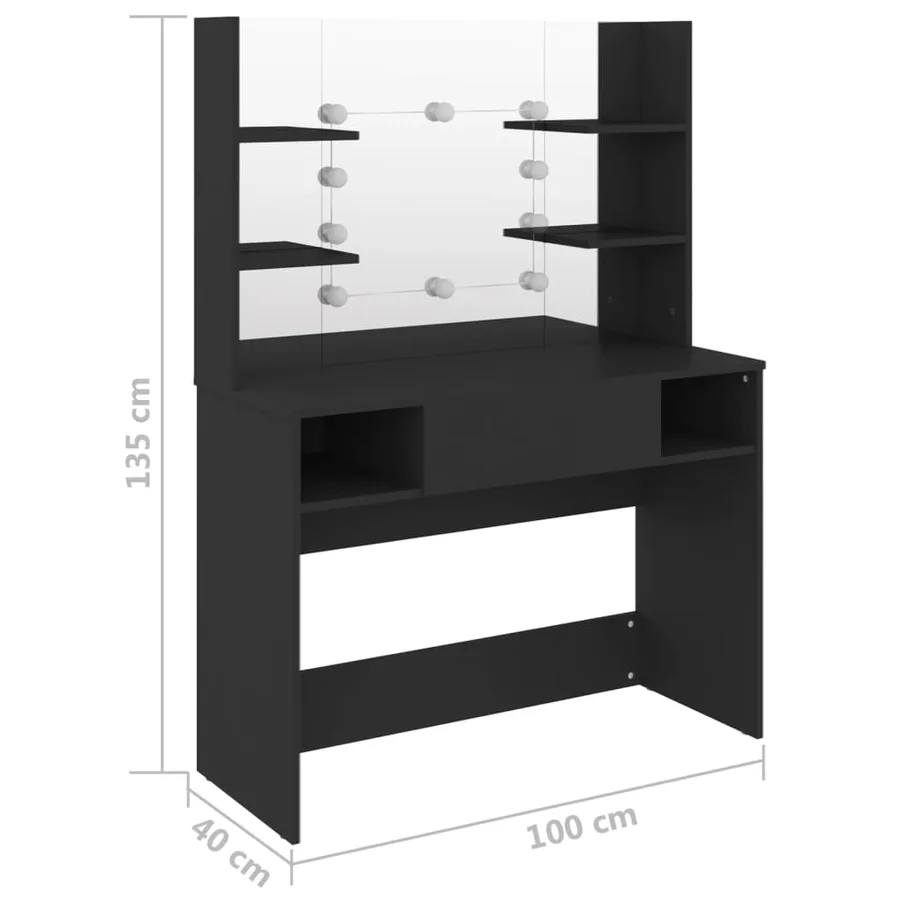 Table de maquillage avec éclairage LED 100x40x135 cm MDF Noir - 6