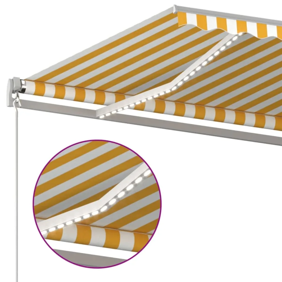 Auvent manuel rétractable avec LED 500x350 cm Jaune et blanc - 4