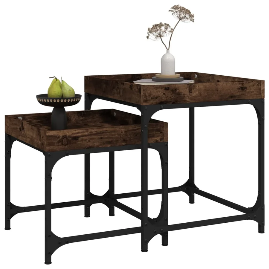 Tables d'appoint 2 pcs Chêne fumé Bois d'ingénierie - 4