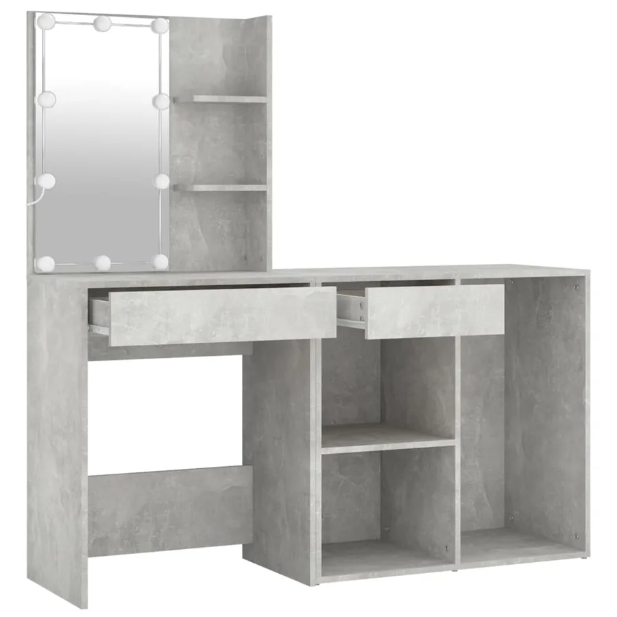 Coiffeuse à LED avec armoire Gris béton Bois d'ingénierie - 6