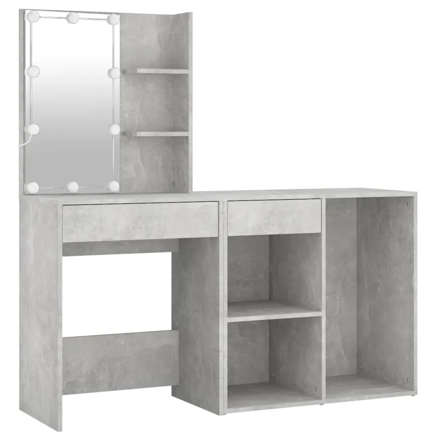 Coiffeuse à LED avec armoire Gris béton Bois d'ingénierie - 7