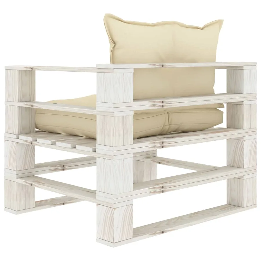 Canapé palette de jardin avec coussins crème Bois - 4