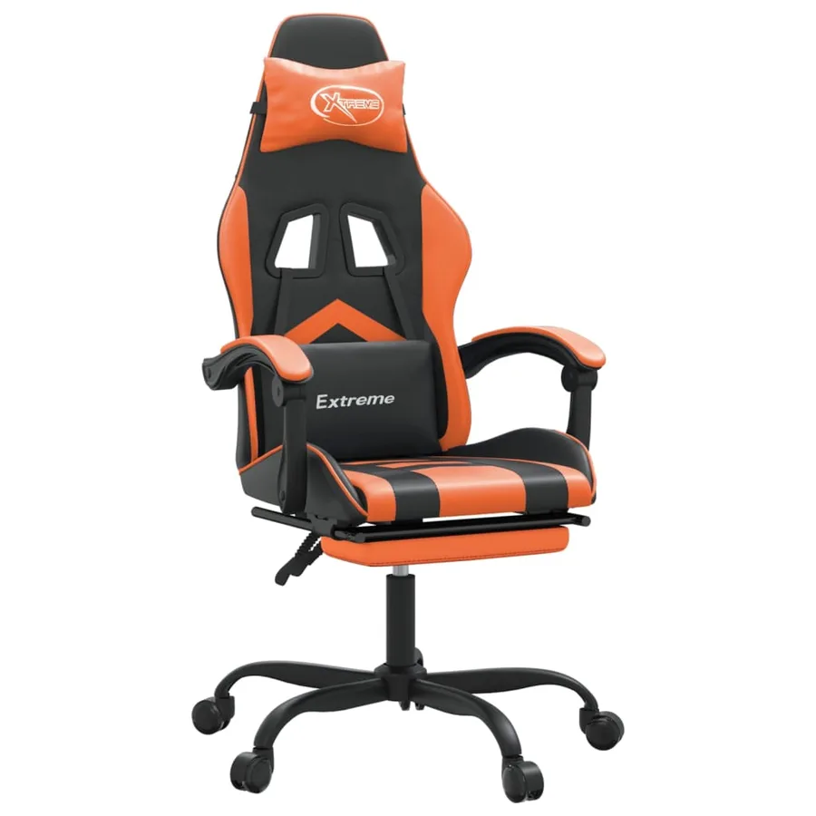 Chaise de jeu avec repose-pied Noir et orange Similicuir - 2