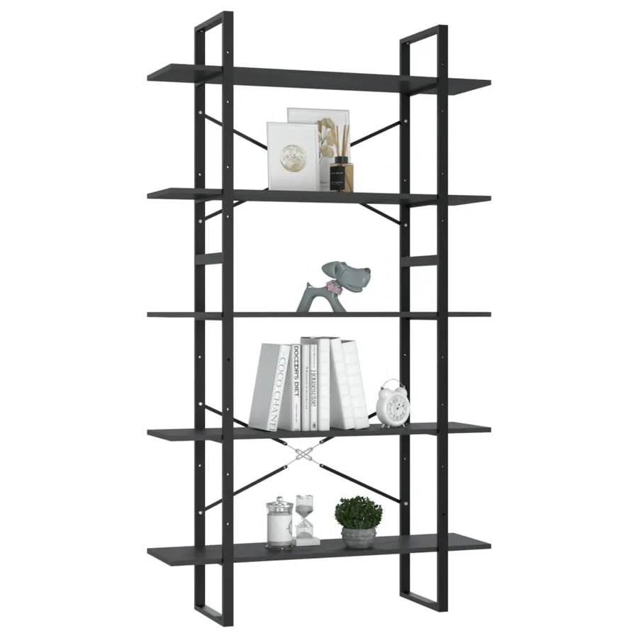Bibliothèque à 5 niveaux Gris 100x30x175 cm Bois d'ingénierie - 3