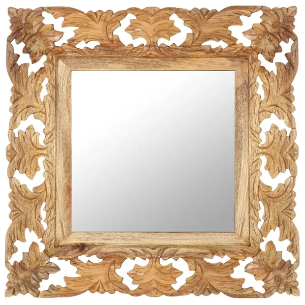 Miroir sculpté à la main Marron 50x50cm Bois de manguier massif