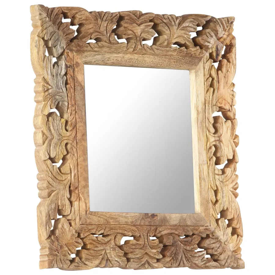 Miroir sculpté à la main Marron 50x50cm Bois de manguier massif - 10