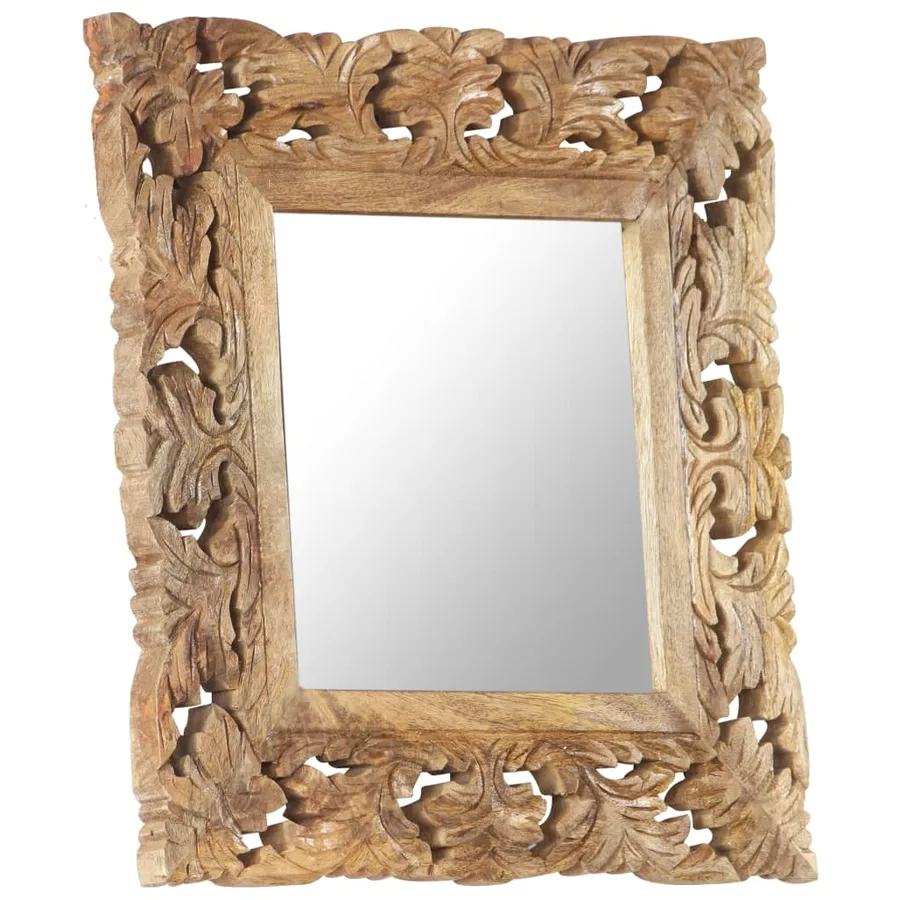 Miroir sculpté à la main Marron 50x50cm Bois de manguier massif - 2