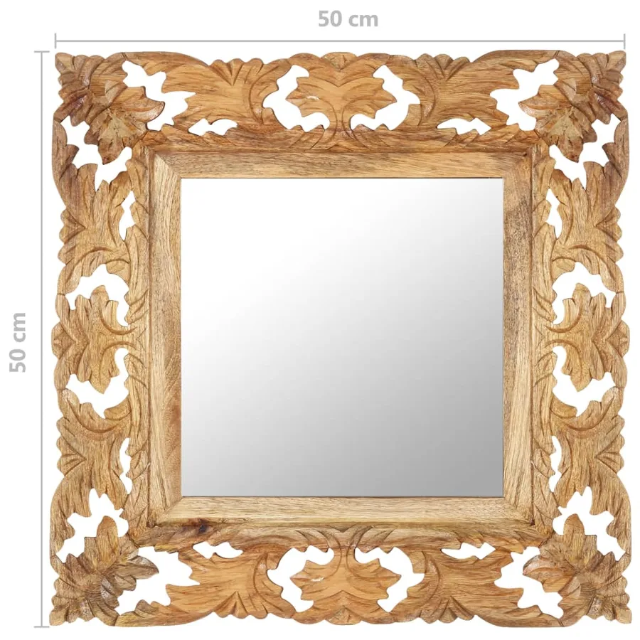 Miroir sculpté à la main Marron 50x50cm Bois de manguier massif - 6