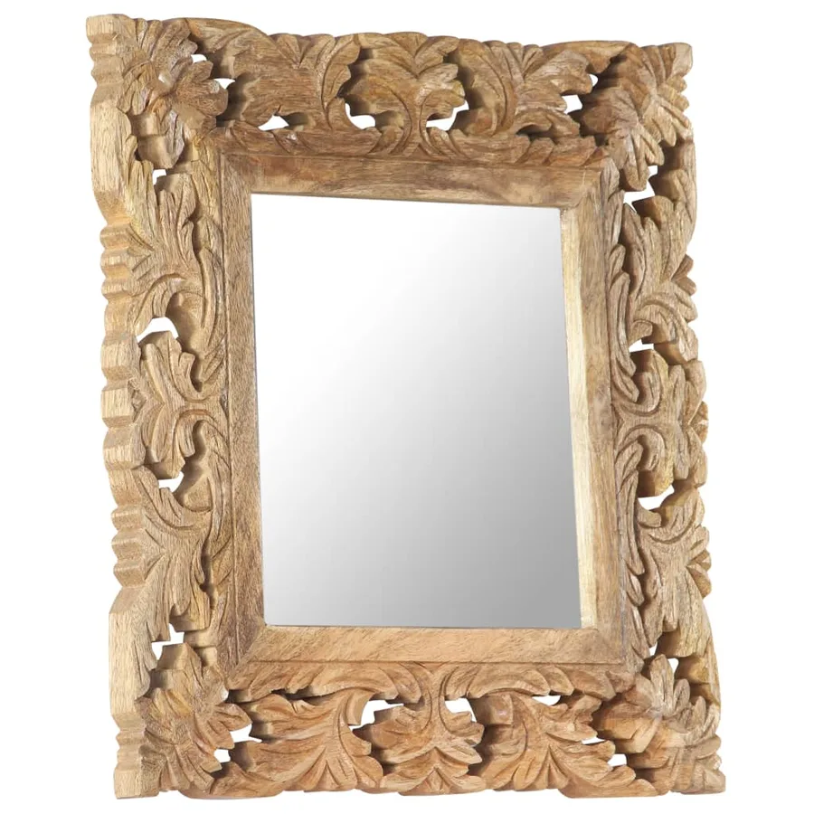Miroir sculpté à la main Marron 50x50cm Bois de manguier massif - 7