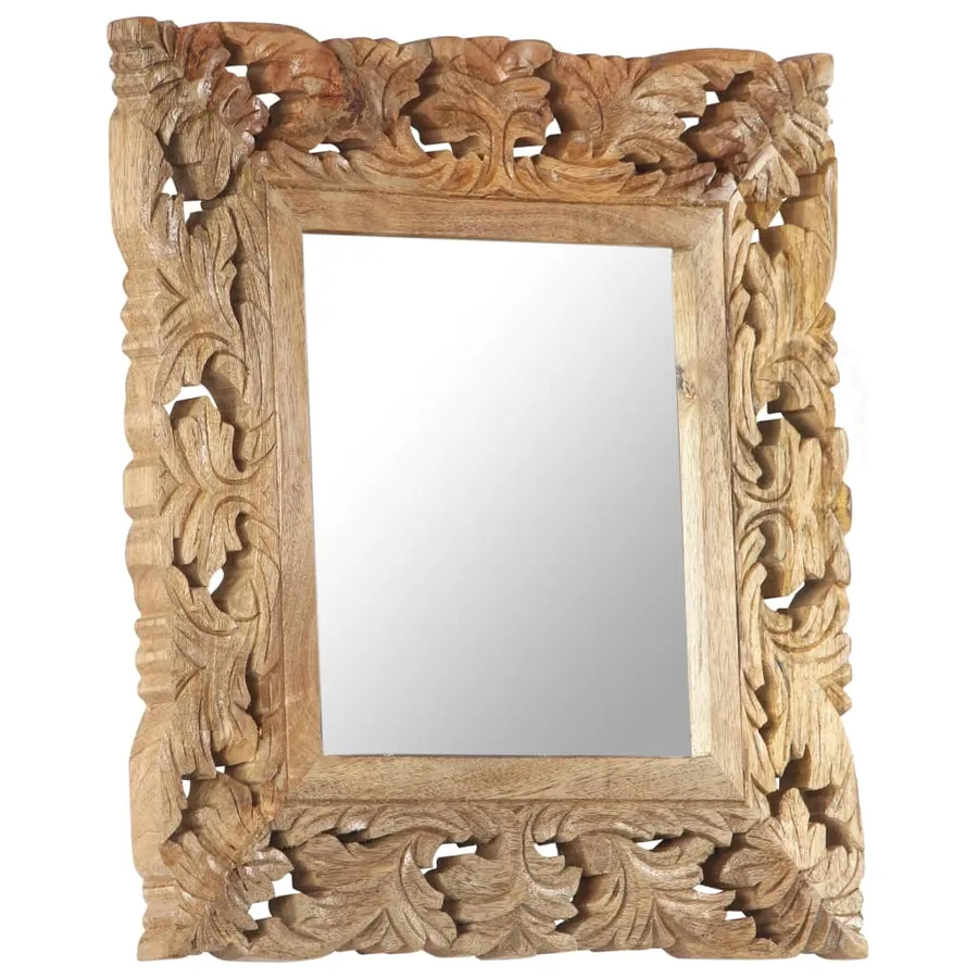 Miroir sculpté à la main Marron 50x50cm Bois de manguier massif - 8