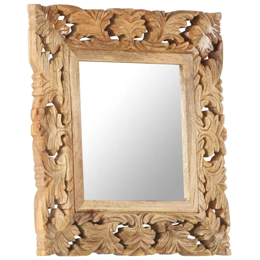 Miroir sculpté à la main Marron 50x50cm Bois de manguier massif - 9