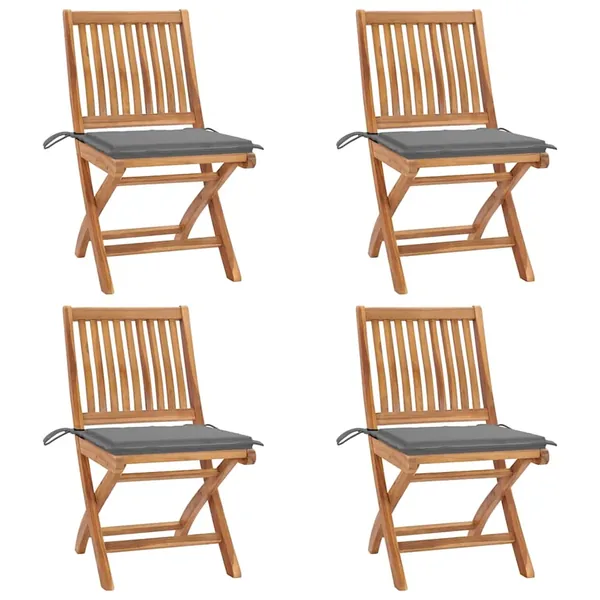 Chaises pliables de jardin avec coussins lot de 4 Teck solide