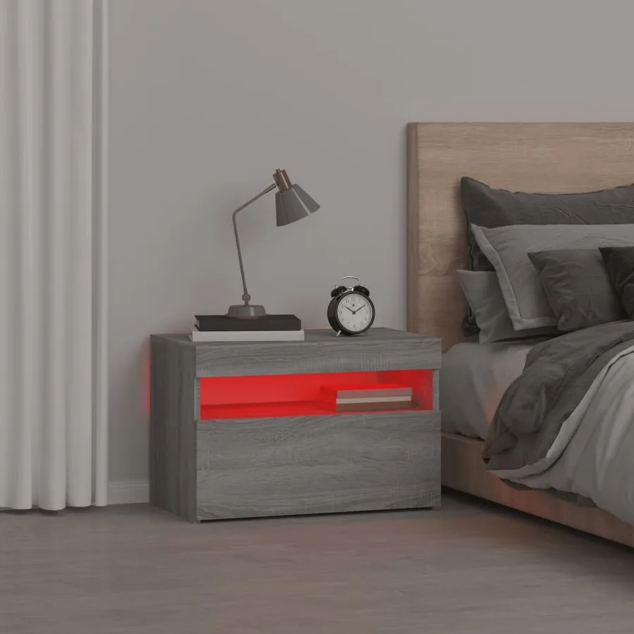 Table de chevet avec lumières LED Sonoma gris 60x35x40 cm - 6