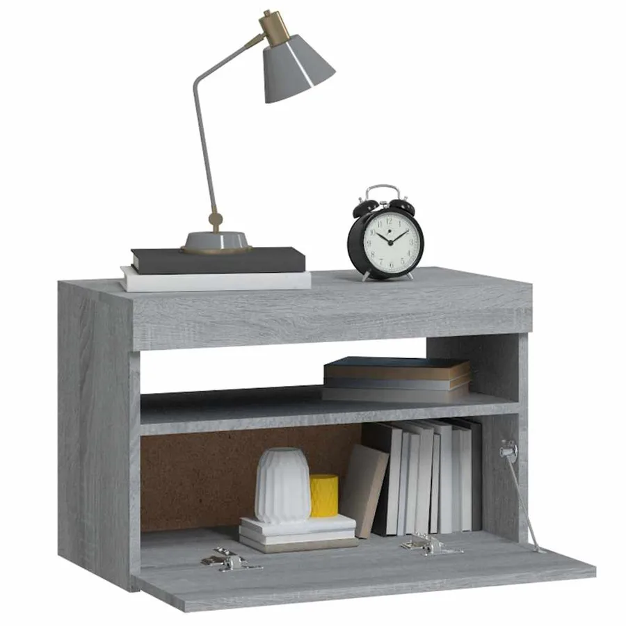 Table de chevet avec lumières LED Sonoma gris 60x35x40 cm - 7