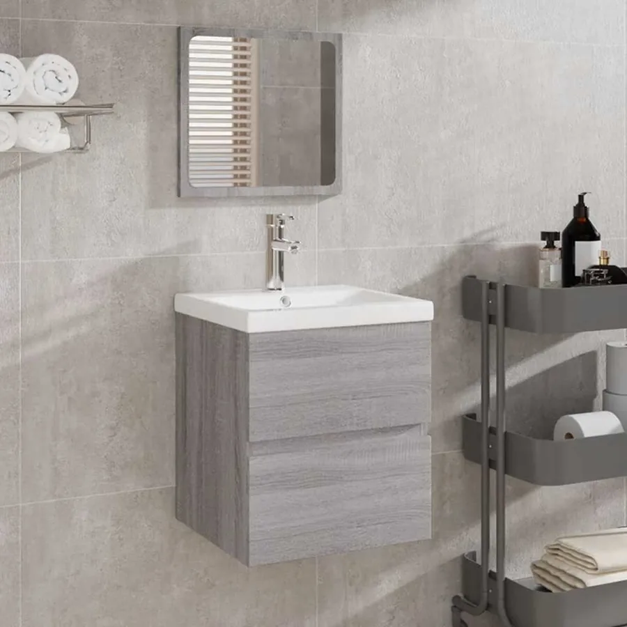 Armoire de bain et miroir Sonoma gris Bois d'ingénierie