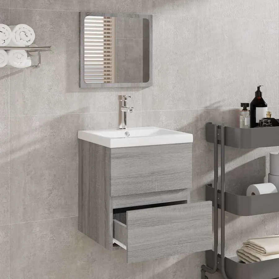 Armoire de bain et miroir Sonoma gris Bois d'ingénierie - 3