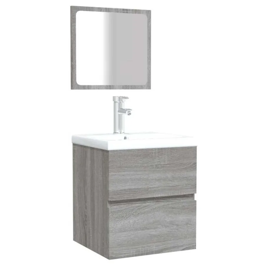 Armoire de bain et miroir Sonoma gris Bois d'ingénierie - 4