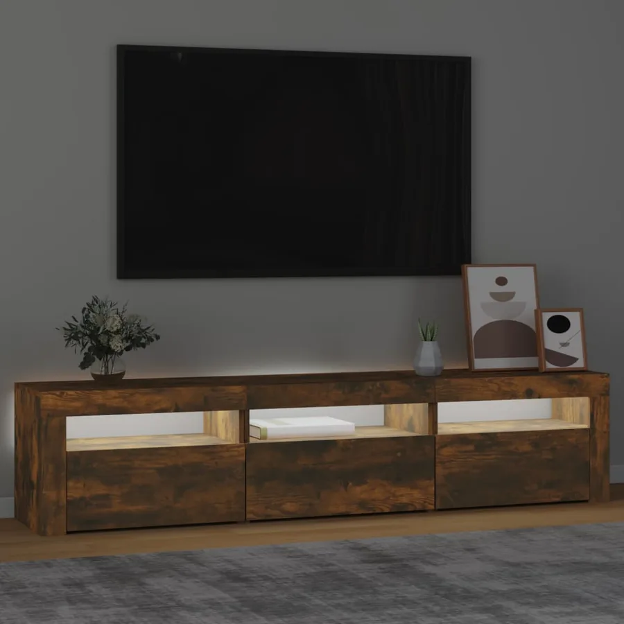 Meuble TV avec lumières LED Chêne fumé 180x35x40 cm - 3