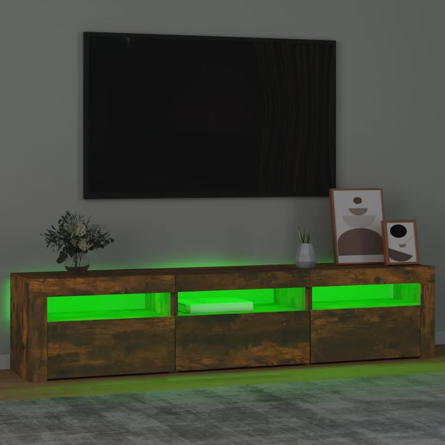 Meuble TV avec lumières LED Chêne fumé 180x35x40 cm - 4