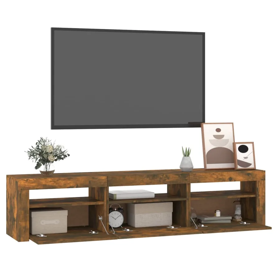 Meuble TV avec lumières LED Chêne fumé 180x35x40 cm - 6