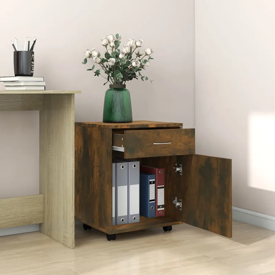 Armoire roulante Chêne fumé 45x38x54 cm Bois d'ingénierie - 3