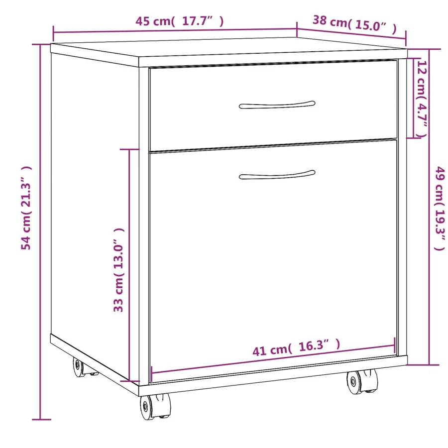 Armoire roulante Chêne fumé 45x38x54 cm Bois d'ingénierie - 8