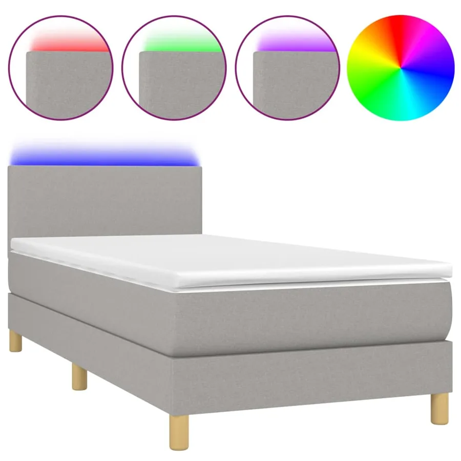 Sommier à lattes de lit matelas LED Gris clair 100x200 cm Tissu - 2