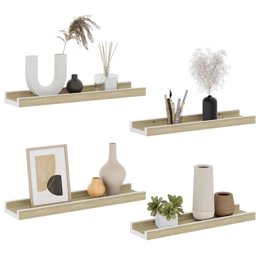 Étagères murales 4 pcs blanc et chêne sonoma 40x9x3 cm - 4