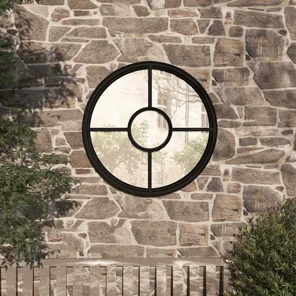 Miroir de jardin Noir 40x4 cm Fer Rond utilisation extérieure