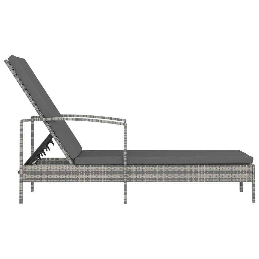 Chaise longue avec accoudoirs Résine tressée Gris - 3