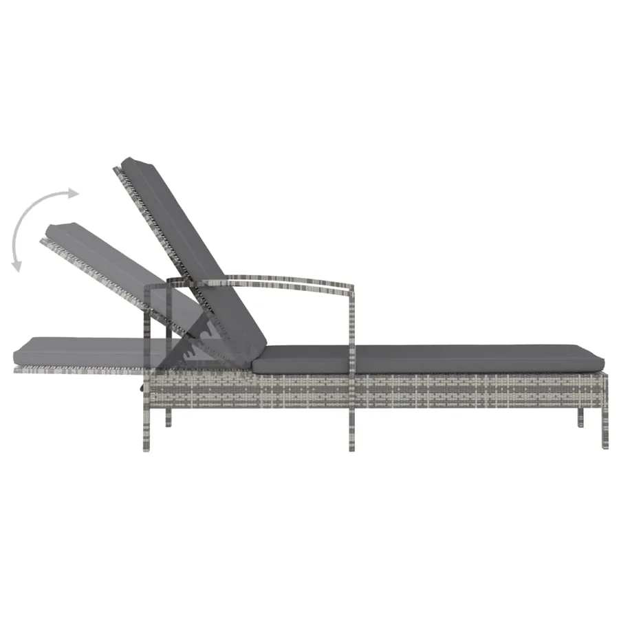 Chaise longue avec accoudoirs Résine tressée Gris - 4