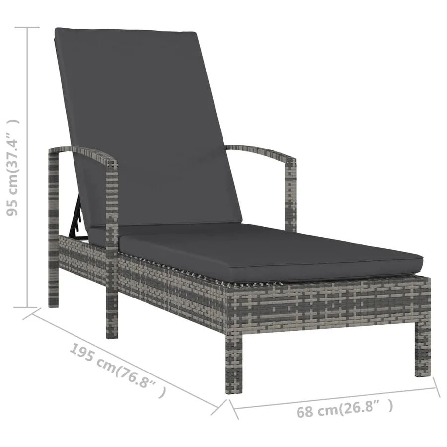 Chaise longue avec accoudoirs Résine tressée Gris - 8