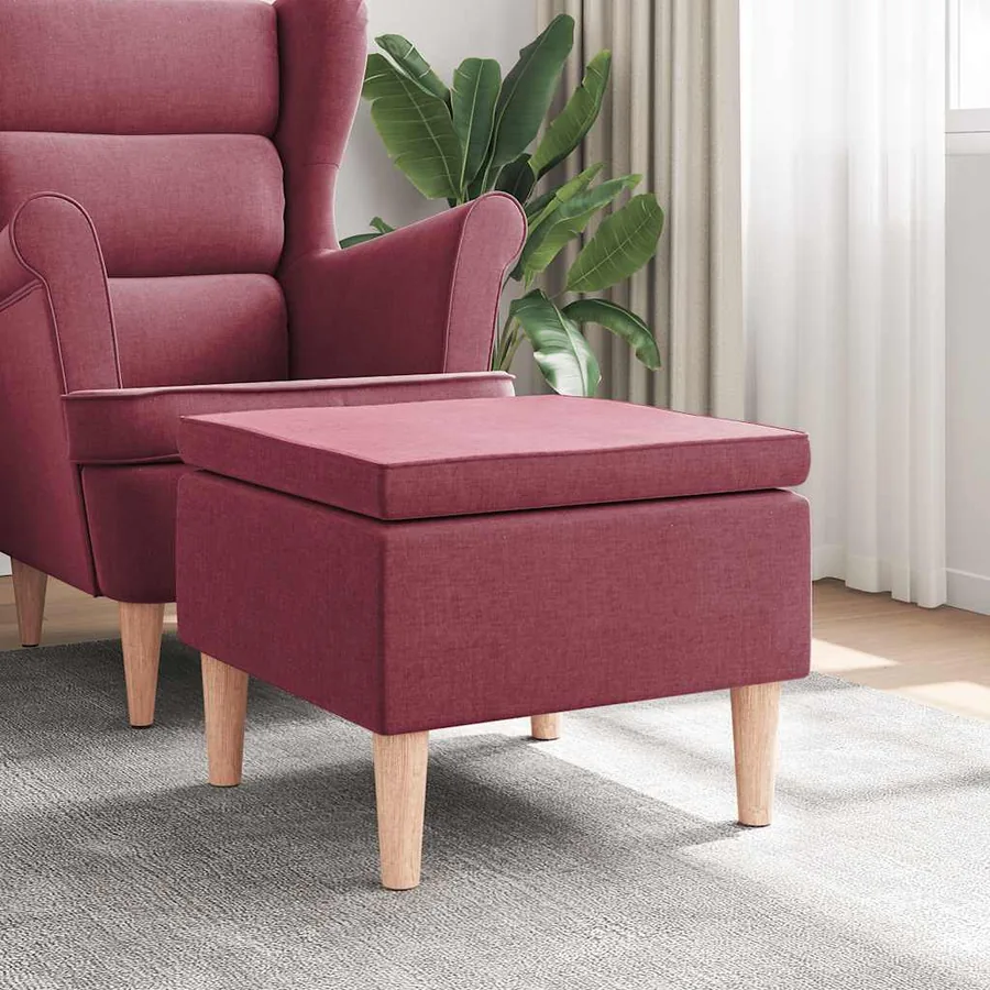 Tabouret avec pieds en bois Rouge bordeaux Tissu