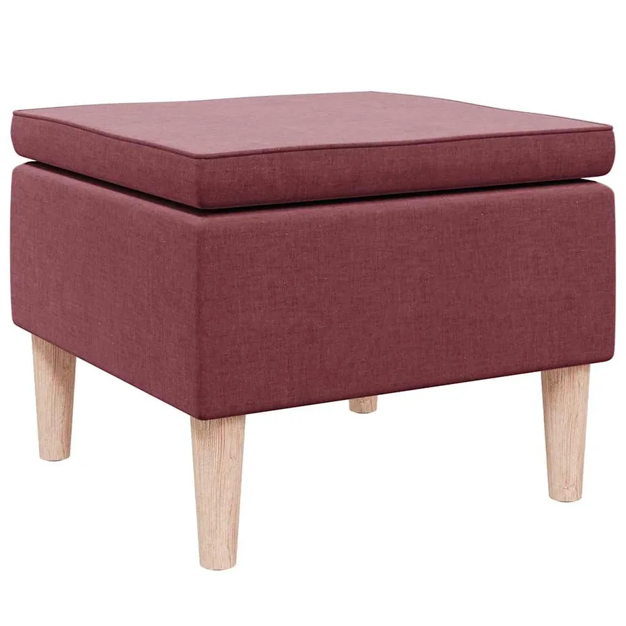 Tabouret avec pieds en bois Rouge bordeaux Tissu - 2