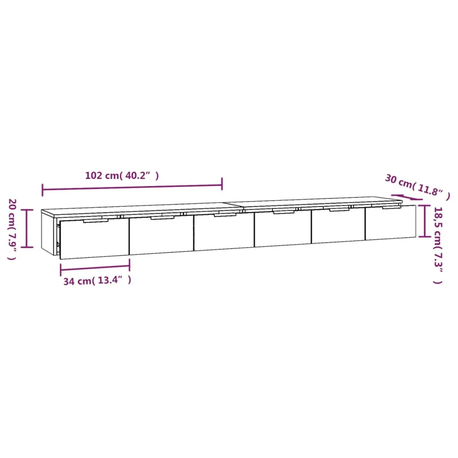 Armoires murales 2 pcs Gris béton 102x30x20cm Bois d'ingénierie - 7