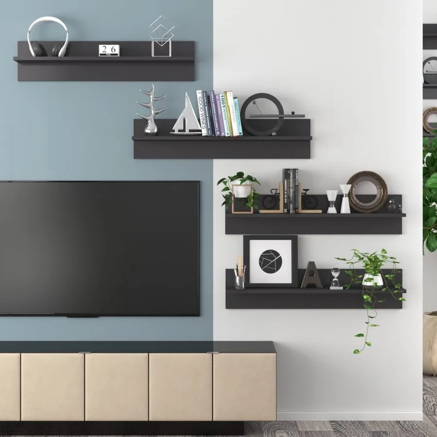 Étagères murales 4 pcs gris brillant bois d'ingénierie - 8