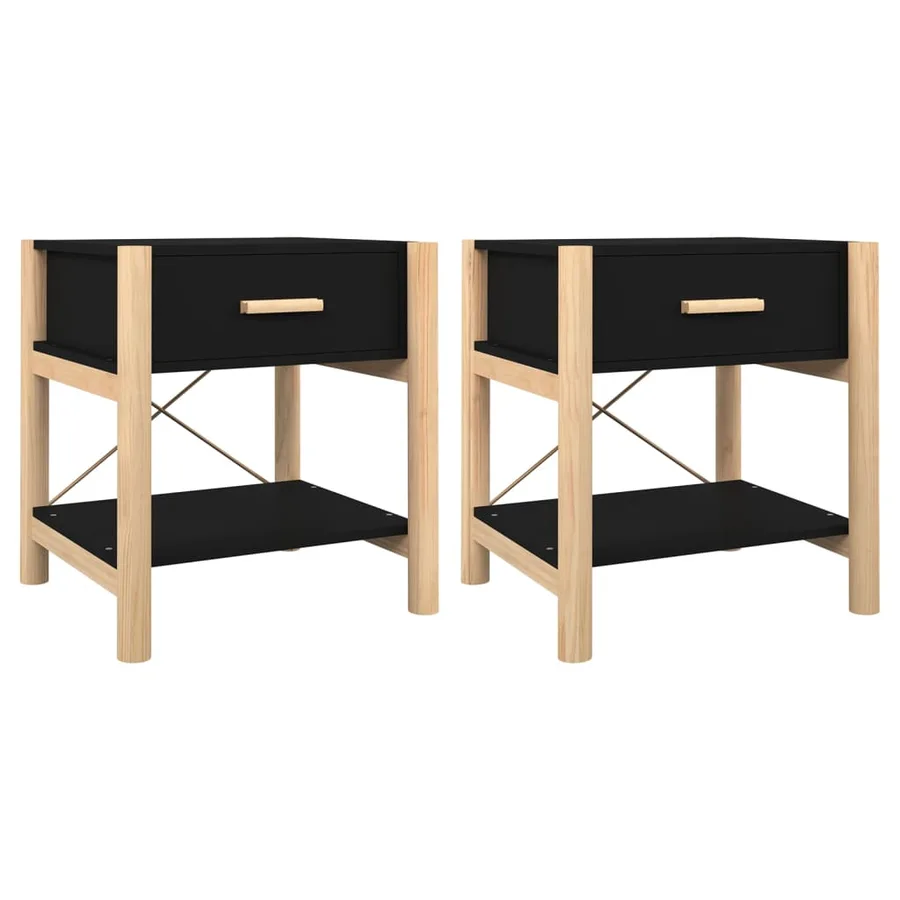 Tables de chevet 2 pcs Noir 42x38x45 cm Bois d’ingénierie - 2