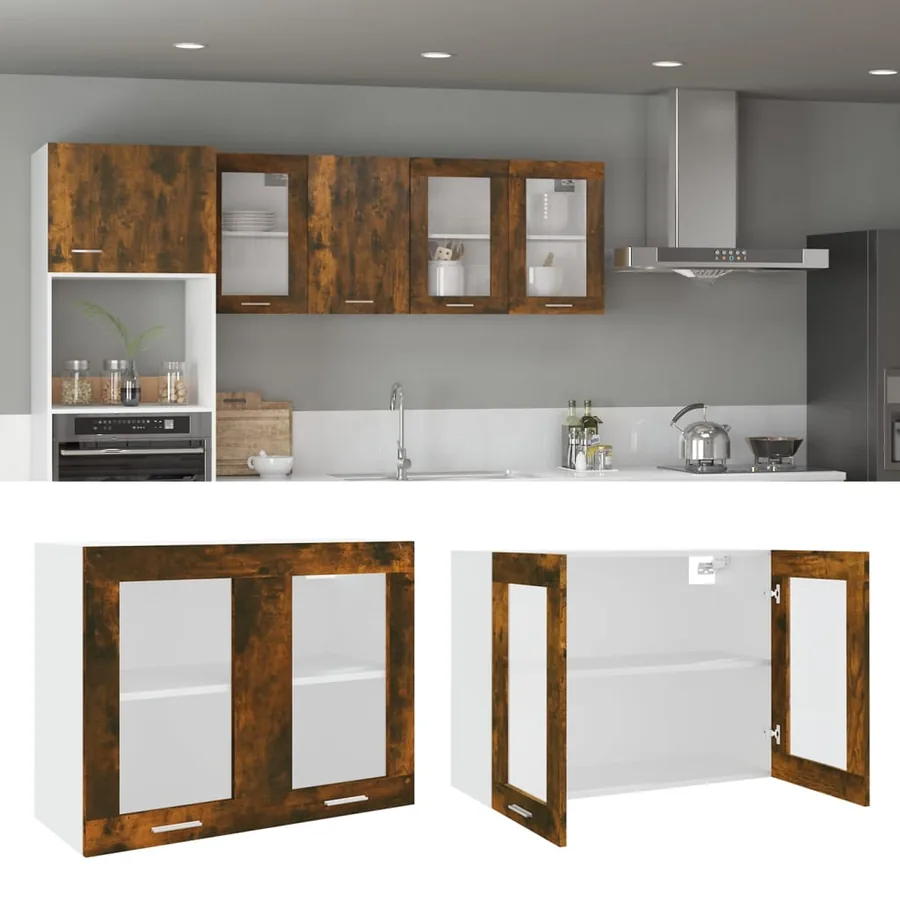 Vitrine suspendue "Lyon" Chêne fumé 80 x 31 x 60 cm Bois d'ingénierie