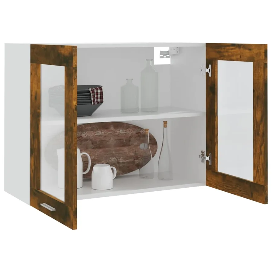 Vitrine suspendue "Lyon" Chêne fumé 80 x 31 x 60 cm Bois d'ingénierie - 7