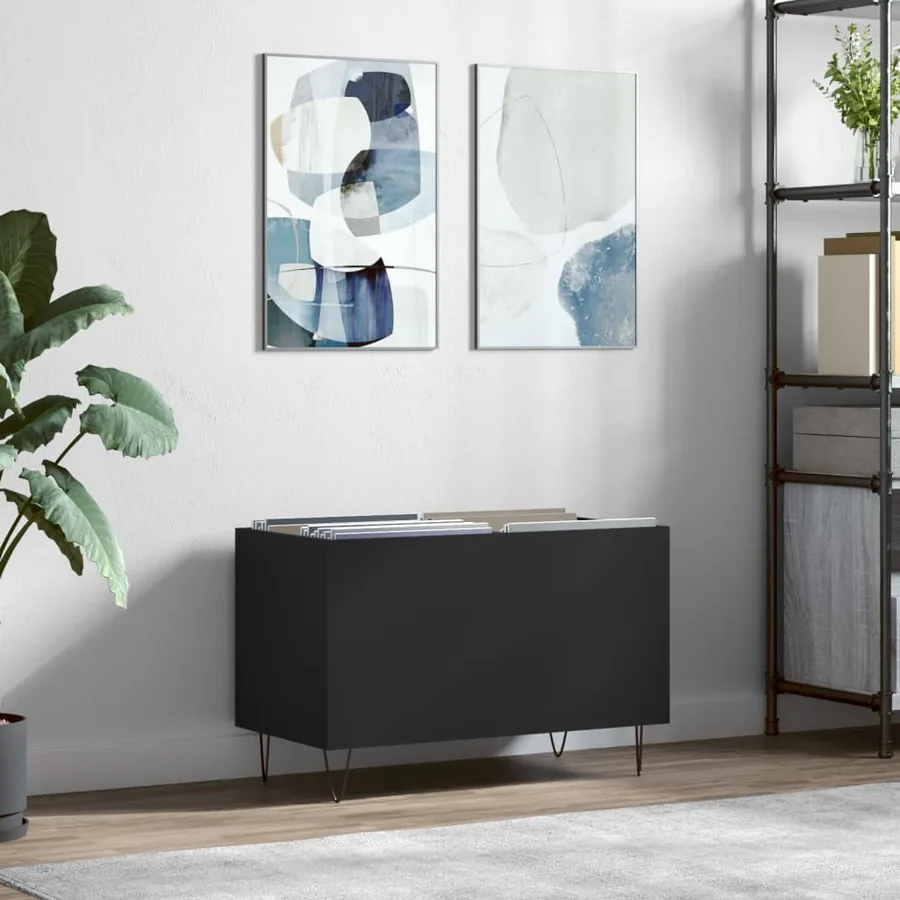 Armoire à disques noir 74,5x38x48 cm bois d'ingénierie