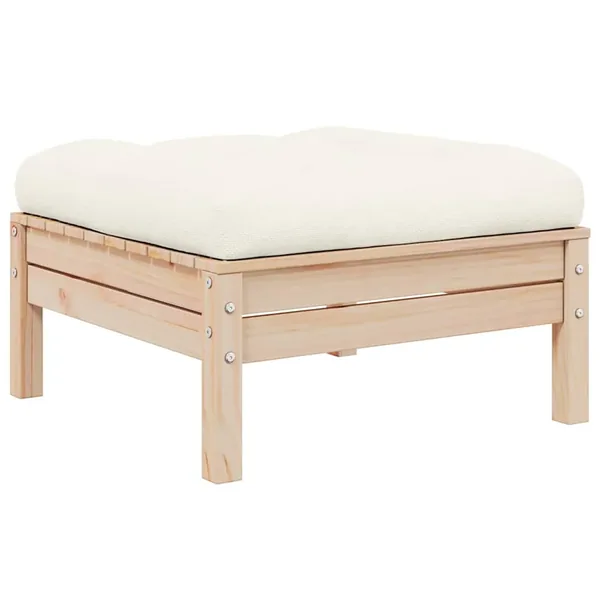 Repose-pied de jardin avec coussin crème Bois de pin massif