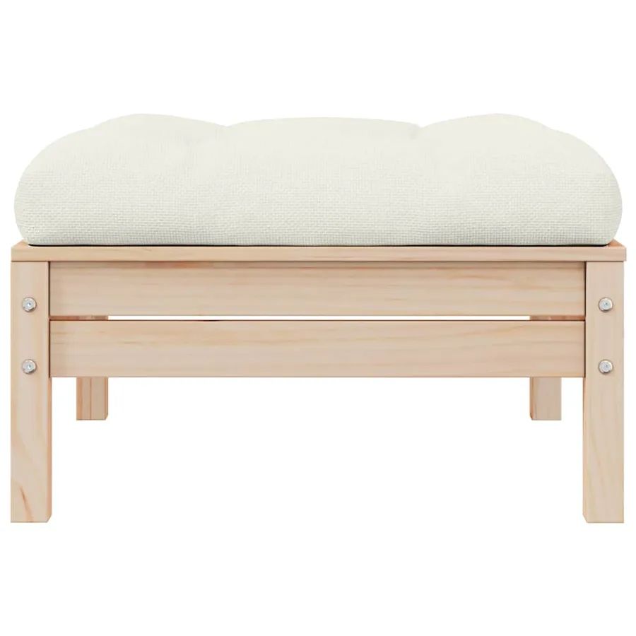 Repose-pied de jardin avec coussin crème Bois de pin massif - 2