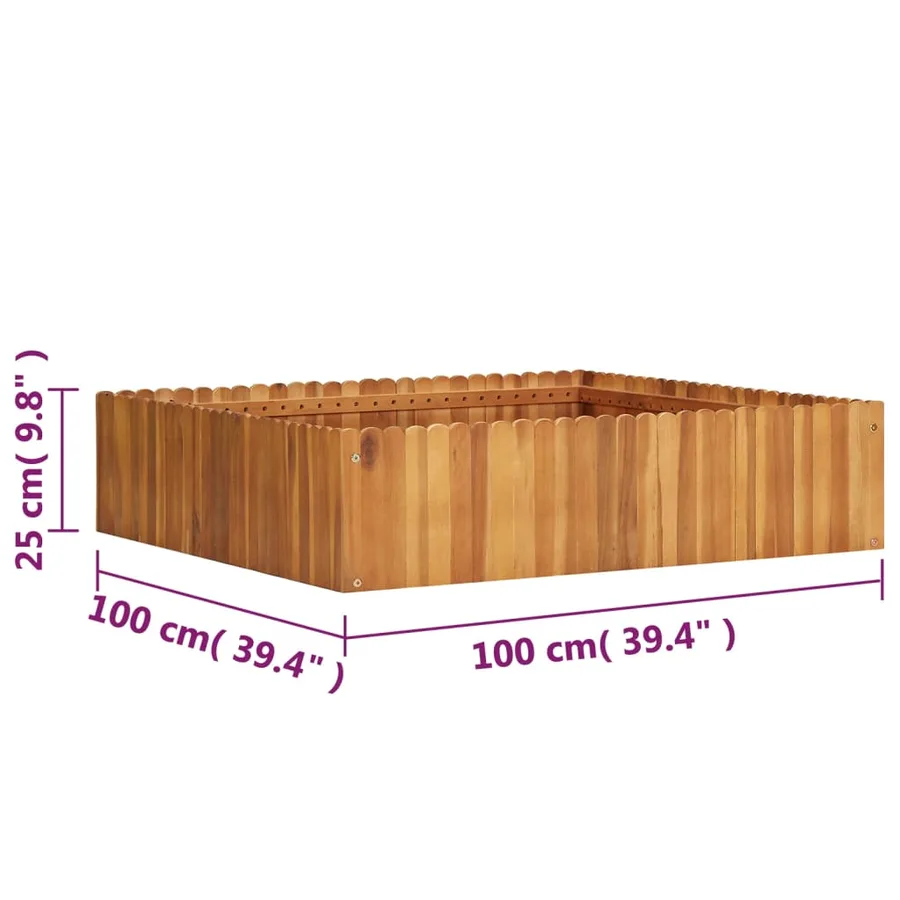 Lit surélevé de jardin 100x100x25 cm Bois massif d'acacia - 5