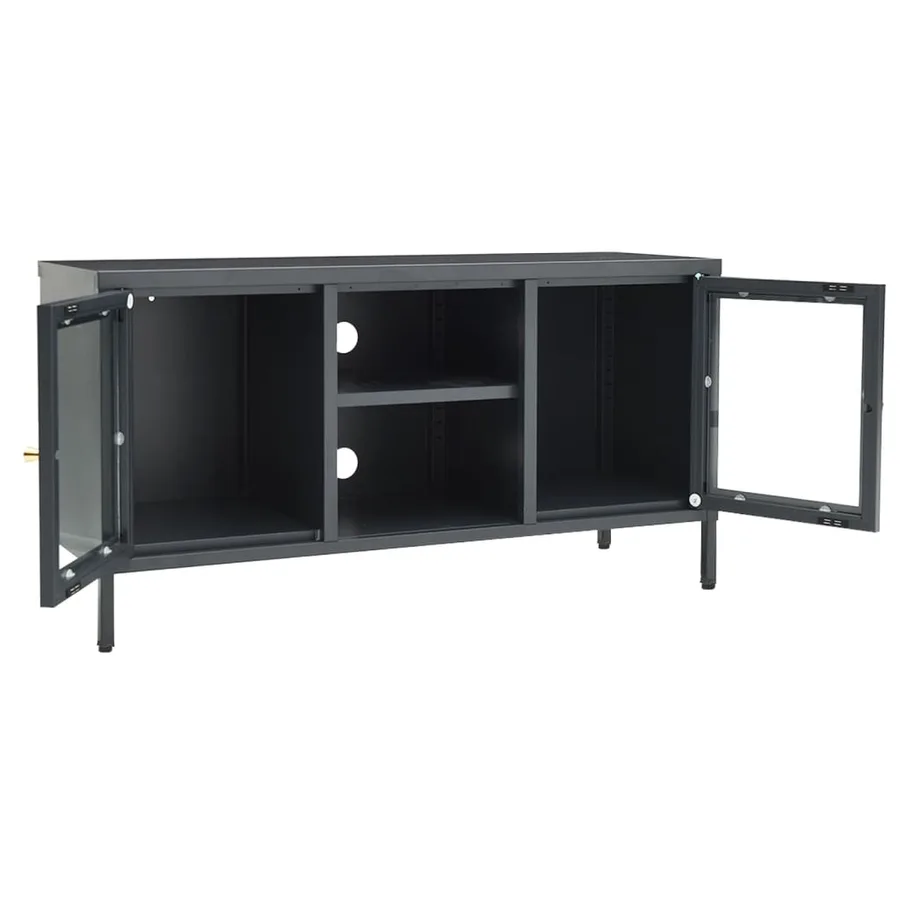 Meuble TV Anthracite 105x35x52 cm Acier et verre - 6