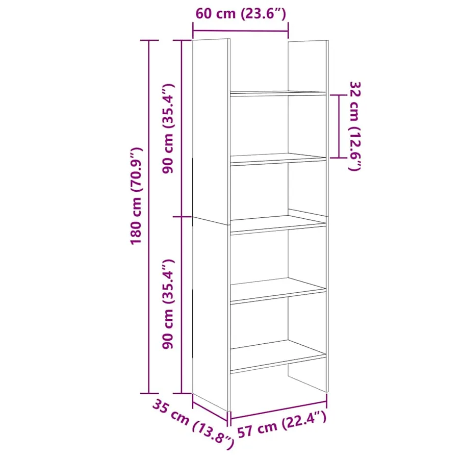 Bibliothèque Blanc 60x35x180 cm Bois d’ingénierie - 10